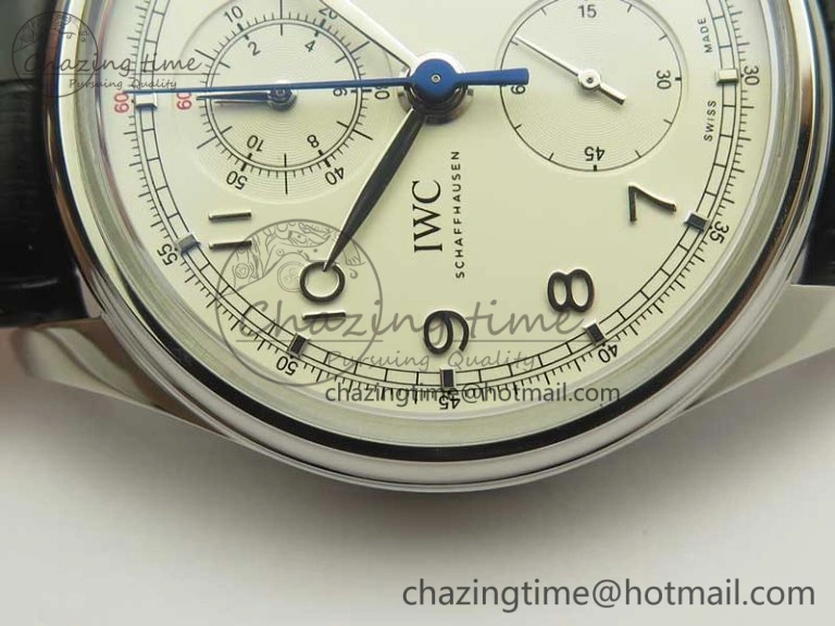 Durable Portugieser Chrono  42 IW390403 ZF 1:1 Best Edition White Dial Blue Hand on Black Leather Strap A 7190