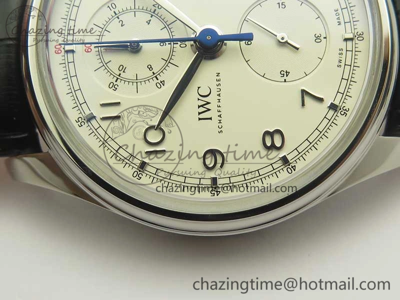 Durable Portugieser Chrono  42 IW390403 ZF 1:1 Best Edition White Dial Blue Hand on Black Leather Strap A 7190