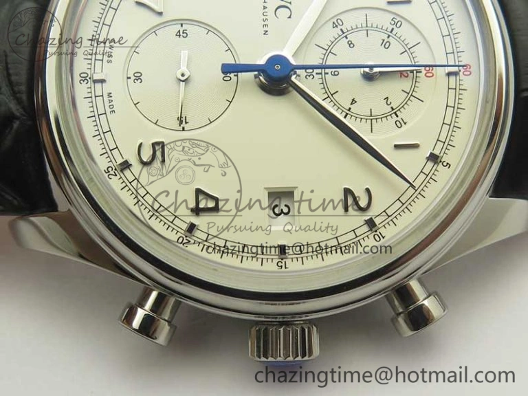 Durable Portugieser Chrono  42 IW390403 ZF 1:1 Best Edition White Dial Blue Hand on Black Leather Strap A 7190