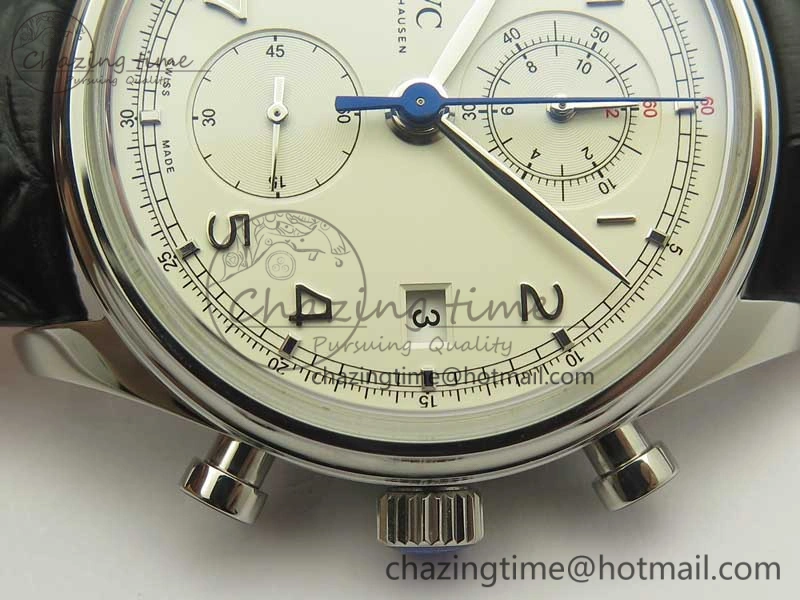 Durable Portugieser Chrono  42 IW390403 ZF 1:1 Best Edition White Dial Blue Hand on Black Leather Strap A 7190