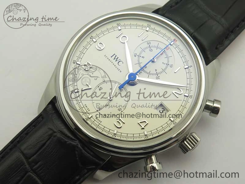 Durable Portugieser Chrono  42 IW390403 ZF 1:1 Best Edition White Dial Blue Hand on Black Leather Strap A 7190