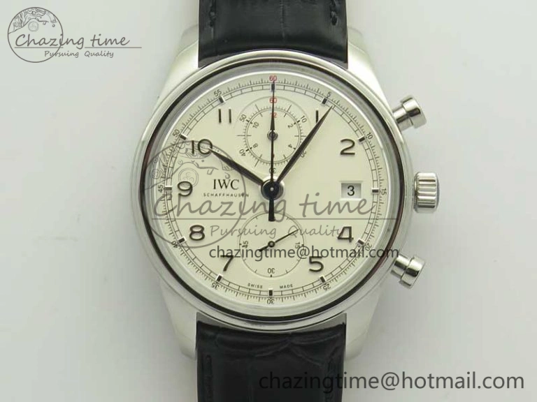 Durable Portugieser Chrono  42 IW390403 ZF 1:1 Best Edition White Dial Blue Hand on Black Leather Strap A 7190
