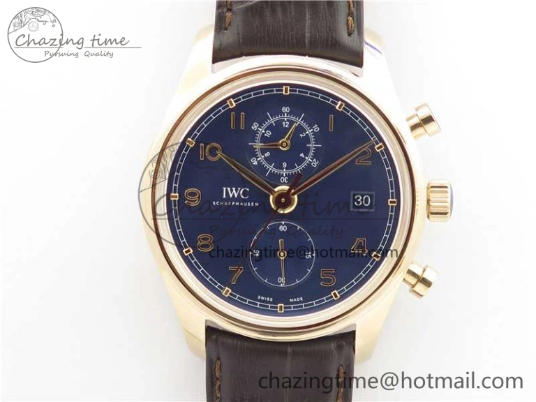 Portugieser Chrono  42 IW390406 RG ZF 1:1 Best Edition Blue Dial on Brown Leather Strap A StreetReady 7129