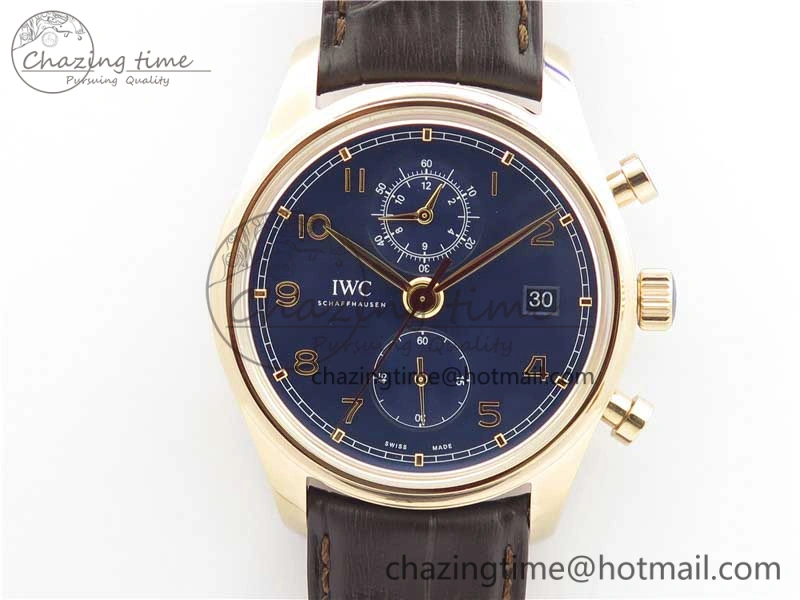Portugieser Chrono  42 IW390406 RG ZF 1:1 Best Edition Blue Dial on Brown Leather Strap A StreetReady 7129