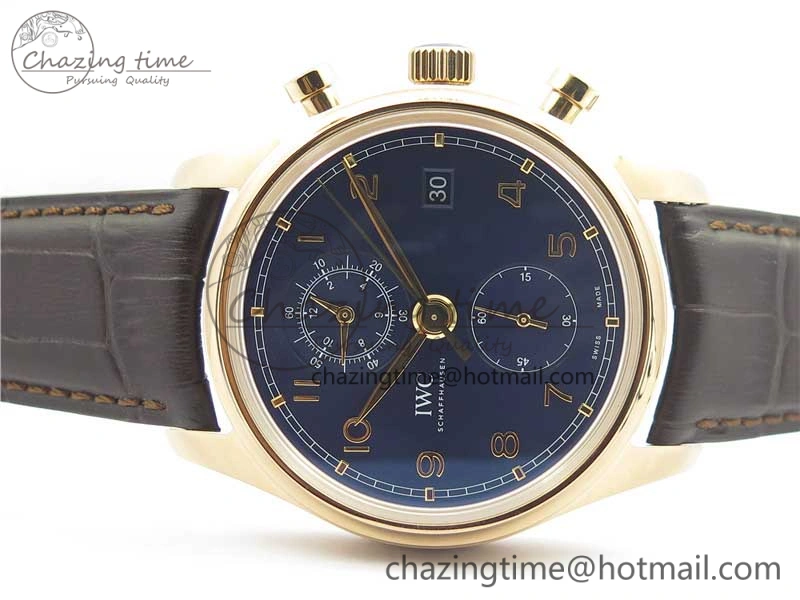 Portugieser Chrono  42 IW390406 RG ZF 1:1 Best Edition Blue Dial on Brown Leather Strap A StreetReady 7129