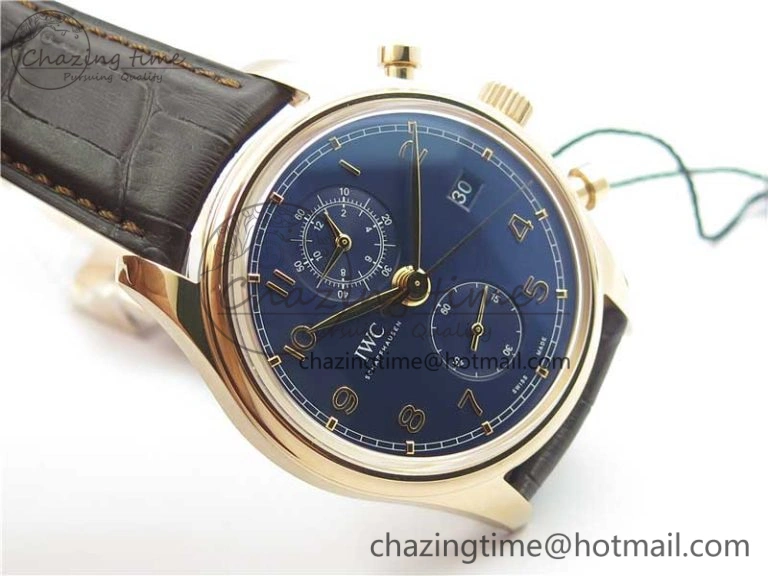Portugieser Chrono  42 IW390406 RG ZF 1:1 Best Edition Blue Dial on Brown Leather Strap A StreetReady 7129