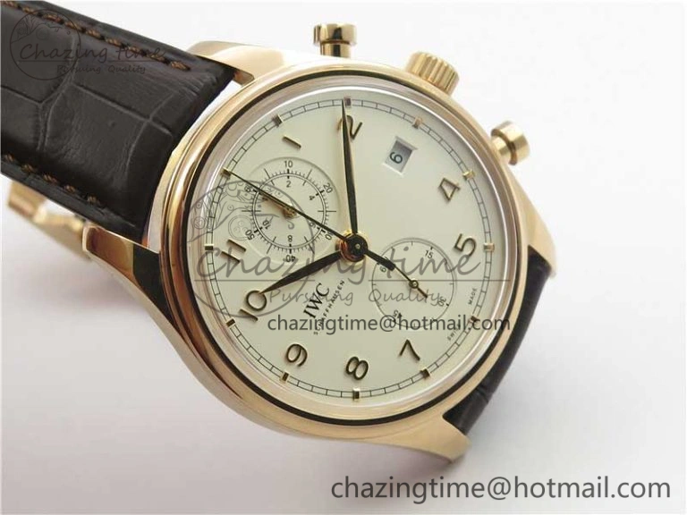 Comfortable Portugieser Chrono  42 IW390406 RG ZF 1:1 Best Edition White Dial on Brown Leather Strap A 7123