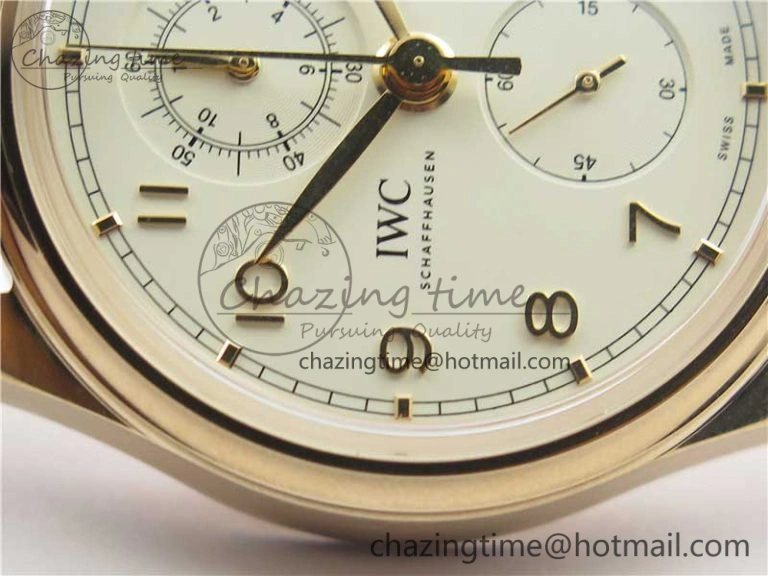 Comfortable Portugieser Chrono  42 IW390406 RG ZF 1:1 Best Edition White Dial on Brown Leather Strap A 7123