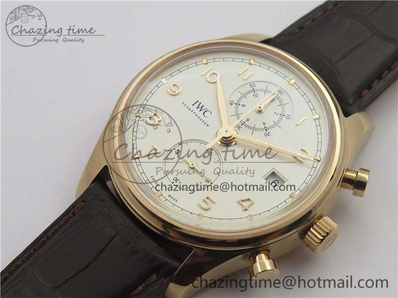 Comfortable Portugieser Chrono  42 IW390406 RG ZF 1:1 Best Edition White Dial on Brown Leather Strap A 7123