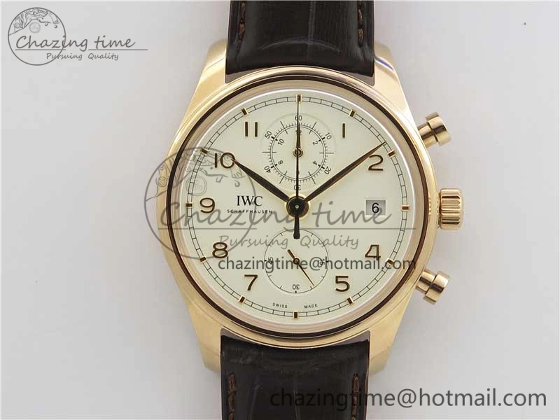 Comfortable Portugieser Chrono  42 IW390406 RG ZF 1:1 Best Edition White Dial on Brown Leather Strap A 7123
