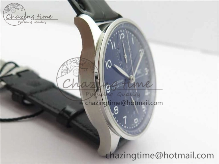 EasyCare Portugieser Chronograph Edition 150 Years IW371601 ZF 1:1 Best Edition Blue Dial on Black Leather Strap A7750 (Slim Movement) 7137