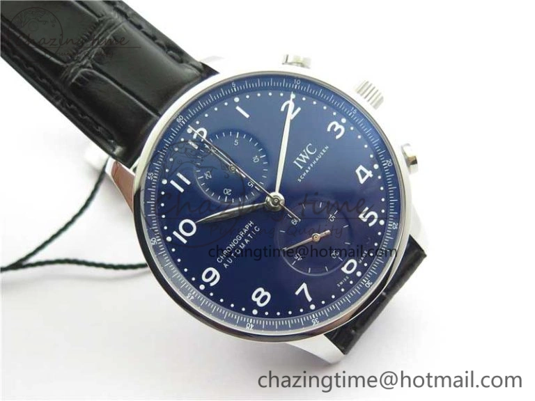 EasyCare Portugieser Chronograph Edition 150 Years IW371601 ZF 1:1 Best Edition Blue Dial on Black Leather Strap A7750 (Slim Movement) 7137