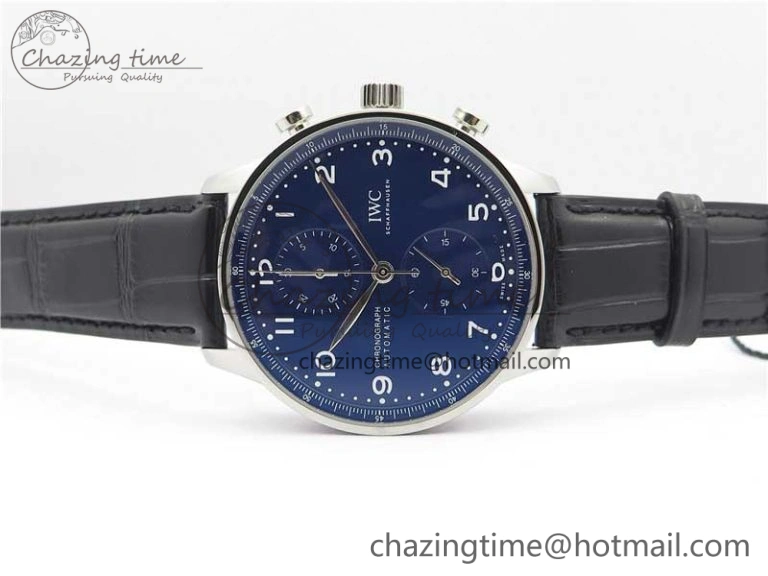 EasyCare Portugieser Chronograph Edition 150 Years IW371601 ZF 1:1 Best Edition Blue Dial on Black Leather Strap A7750 (Slim Movement) 7137
