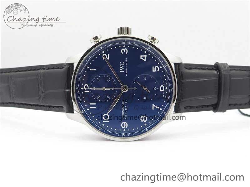 EasyCare Portugieser Chronograph Edition 150 Years IW371601 ZF 1:1 Best Edition Blue Dial on Black Leather Strap A7750 (Slim Movement) 7137