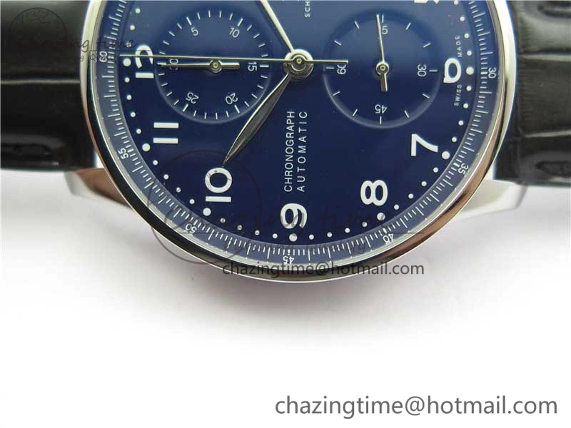 EasyCare Portugieser Chronograph Edition 150 Years IW371601 ZF 1:1 Best Edition Blue Dial on Black Leather Strap A7750 (Slim Movement) 7137