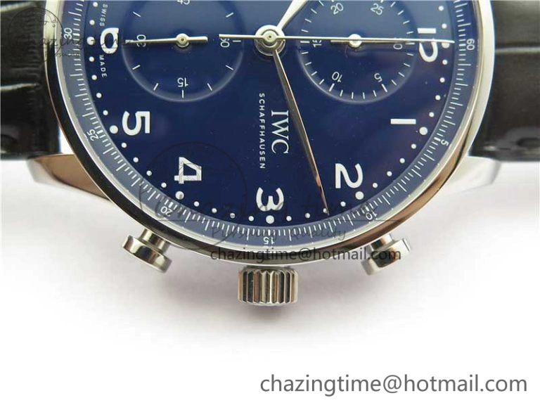 EasyCare Portugieser Chronograph Edition 150 Years IW371601 ZF 1:1 Best Edition Blue Dial on Black Leather Strap A7750 (Slim Movement) 7137