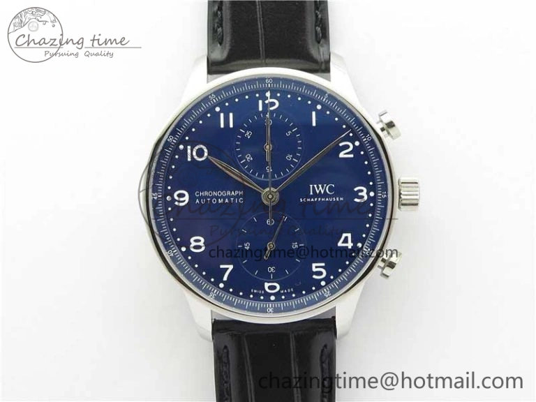 EasyCare Portugieser Chronograph Edition 150 Years IW371601 ZF 1:1 Best Edition Blue Dial on Black Leather Strap A7750 (Slim Movement) 7137