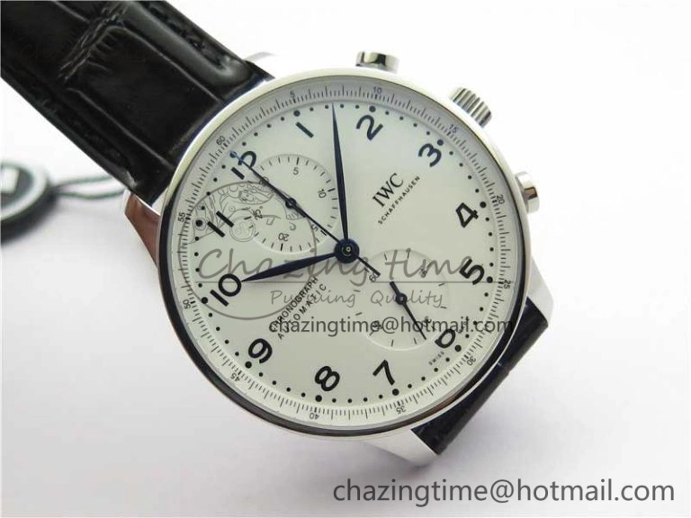 ZeroBulk Portugieser Chronograph Edition “150 Years” IW371602 ZF 1:1 Best Edition White Dial on Black Leather Strap A7750 (Slim Movement) 7120