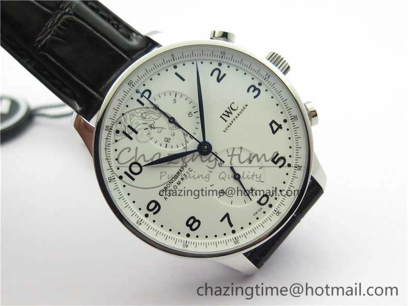 ZeroBulk Portugieser Chronograph Edition “150 Years” IW371602 ZF 1:1 Best Edition White Dial on Black Leather Strap A7750 (Slim Movement) 7120
