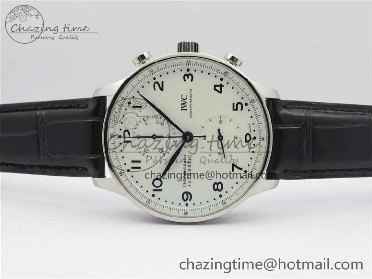ZeroBulk Portugieser Chronograph Edition “150 Years” IW371602 ZF 1:1 Best Edition White Dial on Black Leather Strap A7750 (Slim Movement) 7120