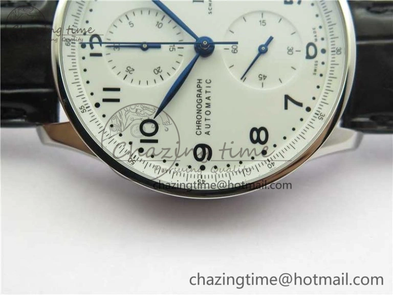 ZeroBulk Portugieser Chronograph Edition “150 Years” IW371602 ZF 1:1 Best Edition White Dial on Black Leather Strap A7750 (Slim Movement) 7120