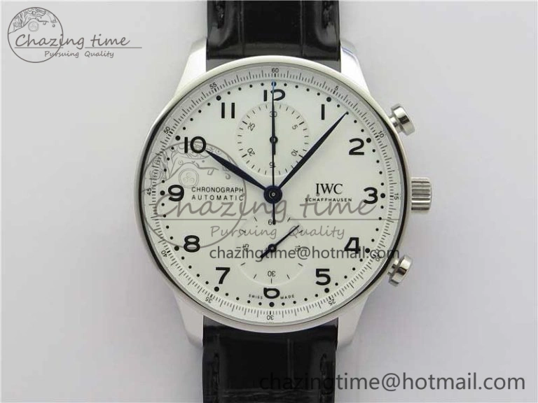 ZeroBulk Portugieser Chronograph Edition “150 Years” IW371602 ZF 1:1 Best Edition White Dial on Black Leather Strap A7750 (Slim Movement) 7120