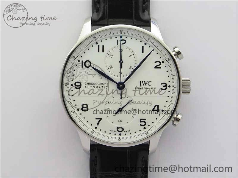 ZeroBulk Portugieser Chronograph Edition “150 Years” IW371602 ZF 1:1 Best Edition White Dial on Black Leather Strap A7750 (Slim Movement) 7120
