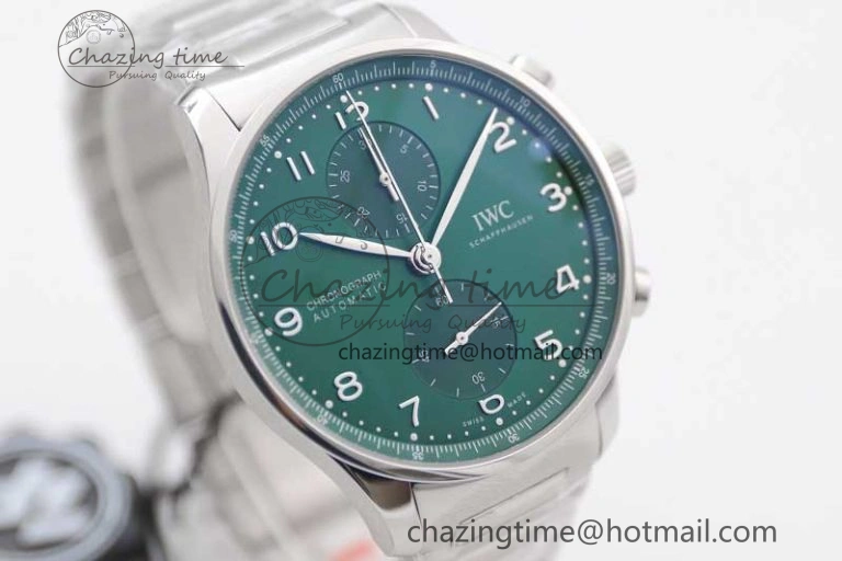 Portugieser Chronograph IW371615 ZF Best Edition Green Dial on SS Bracelet A7750 (Slim Movement) ZeroBulk 7038