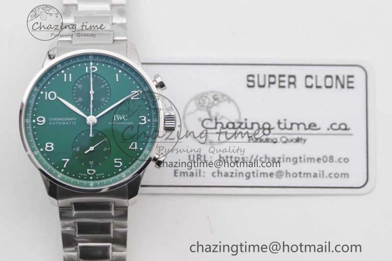 Portugieser Chronograph IW371615 ZF Best Edition Green Dial on SS Bracelet A7750 (Slim Movement) ZeroBulk 7038