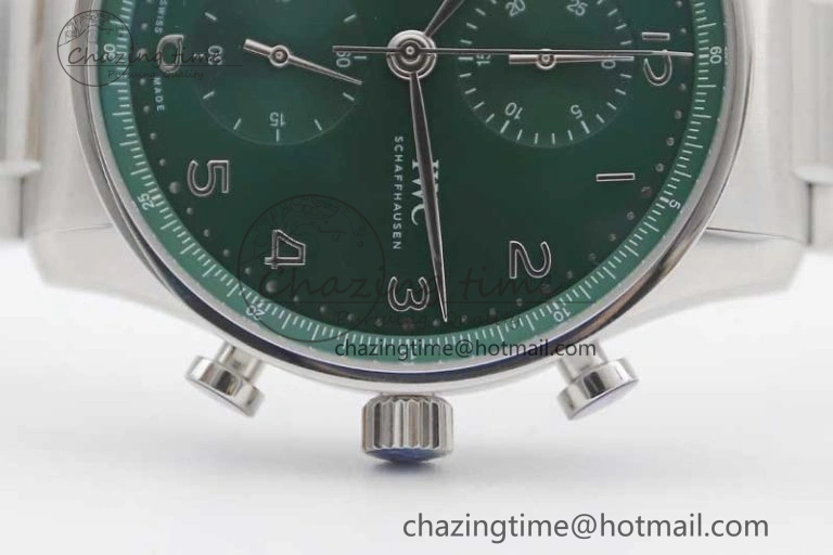 Portugieser Chronograph IW371615 ZF Best Edition Green Dial on SS Bracelet A7750 (Slim Movement) ZeroBulk 7038