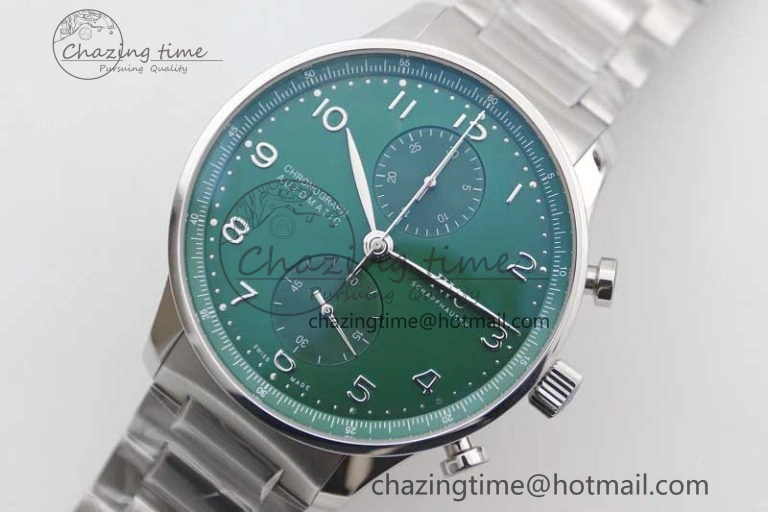 Portugieser Chronograph IW371615 ZF Best Edition Green Dial on SS Bracelet A7750 (Slim Movement) ZeroBulk 7038
