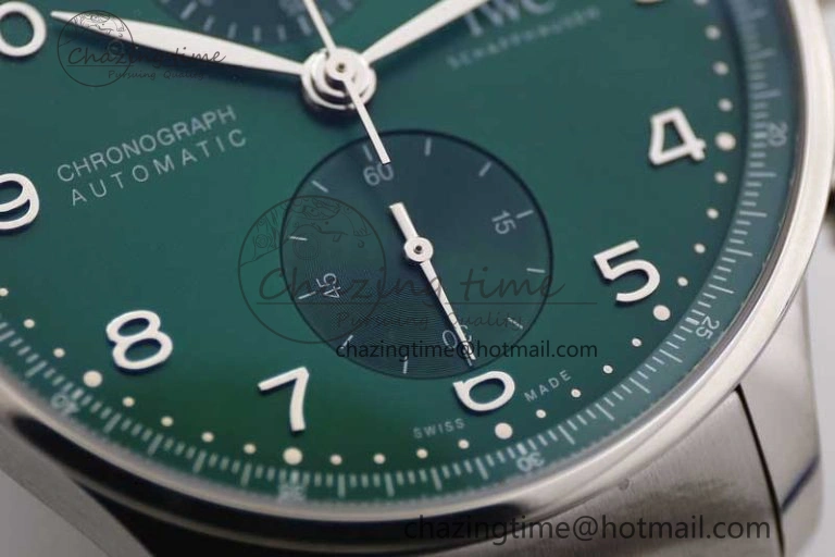 Portugieser Chronograph IW371615 ZF Best Edition Green Dial on SS Bracelet A7750 (Slim Movement) ZeroBulk 7038