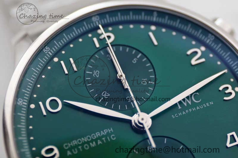 Portugieser Chronograph IW371615 ZF Best Edition Green Dial on SS Bracelet A7750 (Slim Movement) ZeroBulk 7038