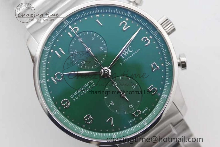 Portugieser Chronograph IW371615 ZF Best Edition Green Dial on SS Bracelet A7750 (Slim Movement) ZeroBulk 7038