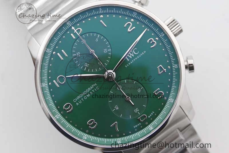 Portugieser Chronograph IW371615 ZF Best Edition Green Dial on SS Bracelet A7750 (Slim Movement) ZeroBulk 7038