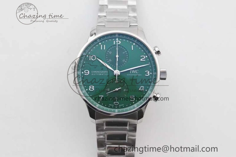Portugieser Chronograph IW371615 ZF Best Edition Green Dial on SS Bracelet A7750 (Slim Movement) ZeroBulk 7038