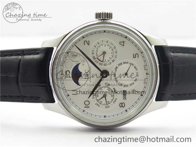 FlexibleFit Portugieser Perpetual Calendar IW503301 V9F 1:1 Best Edition Silver Dial on Black Leather Strap A 7116