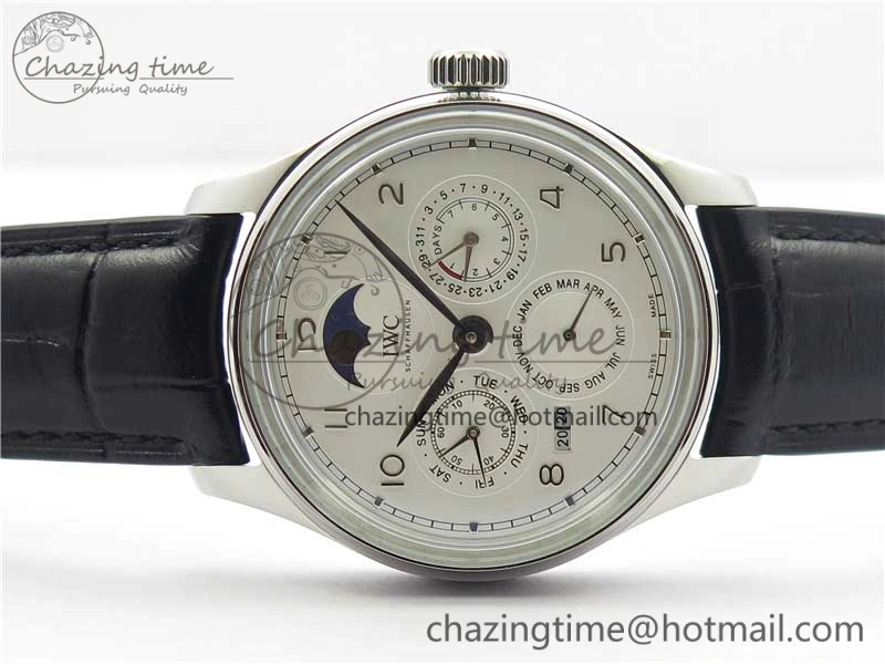 FlexibleFit Portugieser Perpetual Calendar IW503301 V9F 1:1 Best Edition Silver Dial on Black Leather Strap A 7116