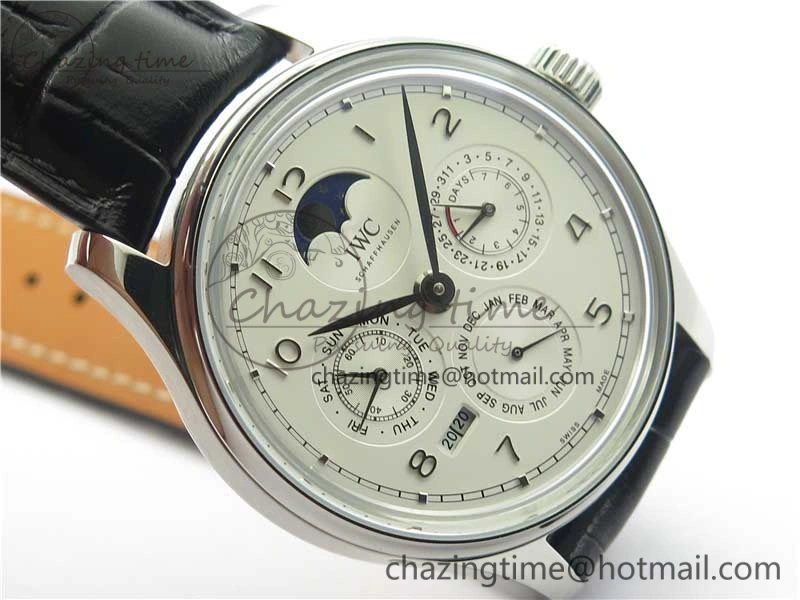 FlexibleFit Portugieser Perpetual Calendar IW503301 V9F 1:1 Best Edition Silver Dial on Black Leather Strap A 7116