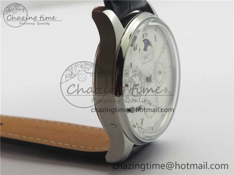 FlexibleFit Portugieser Perpetual Calendar IW503301 V9F 1:1 Best Edition Silver Dial on Black Leather Strap A 7116