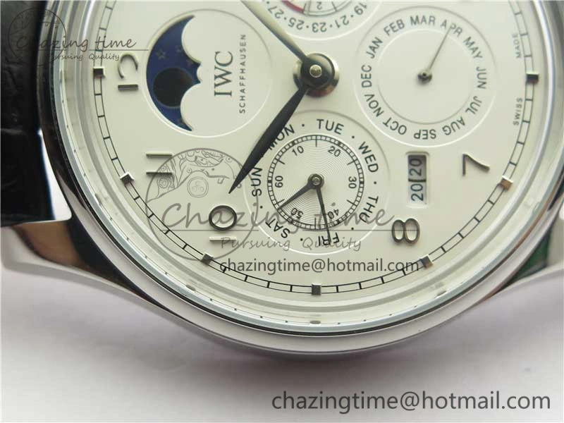 FlexibleFit Portugieser Perpetual Calendar IW503301 V9F 1:1 Best Edition Silver Dial on Black Leather Strap A 7116