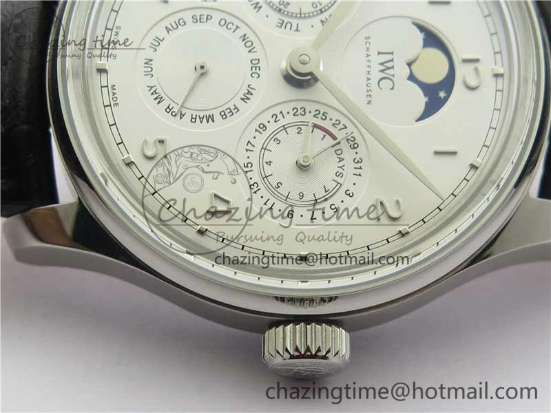 FlexibleFit Portugieser Perpetual Calendar IW503301 V9F 1:1 Best Edition Silver Dial on Black Leather Strap A 7116