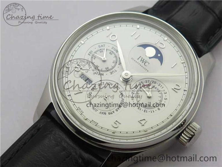 FlexibleFit Portugieser Perpetual Calendar IW503301 V9F 1:1 Best Edition Silver Dial on Black Leather Strap A 7116