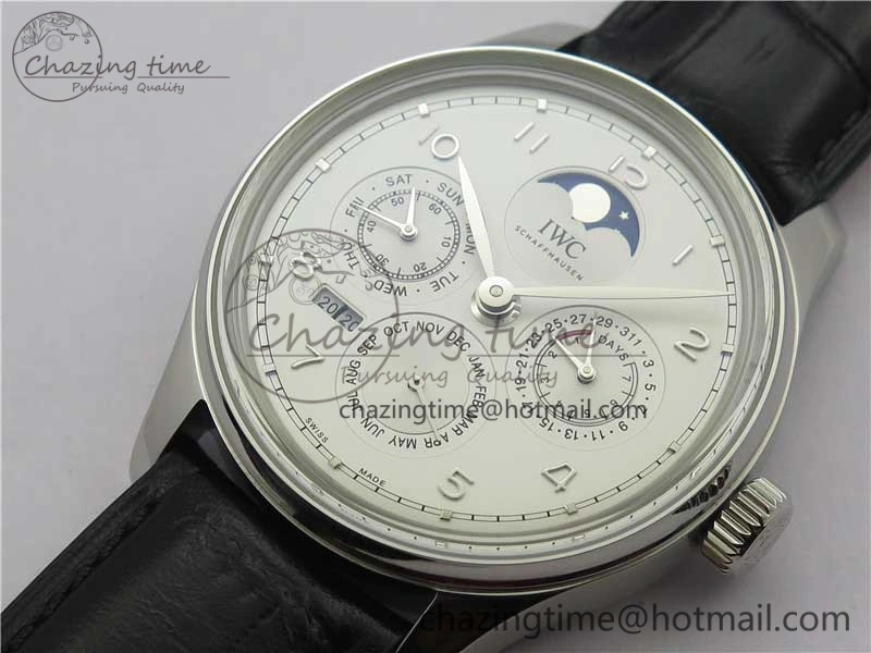 FlexibleFit Portugieser Perpetual Calendar IW503301 V9F 1:1 Best Edition Silver Dial on Black Leather Strap A 7116