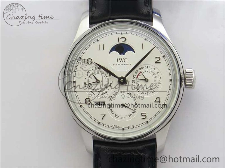 FlexibleFit Portugieser Perpetual Calendar IW503301 V9F 1:1 Best Edition Silver Dial on Black Leather Strap A 7116