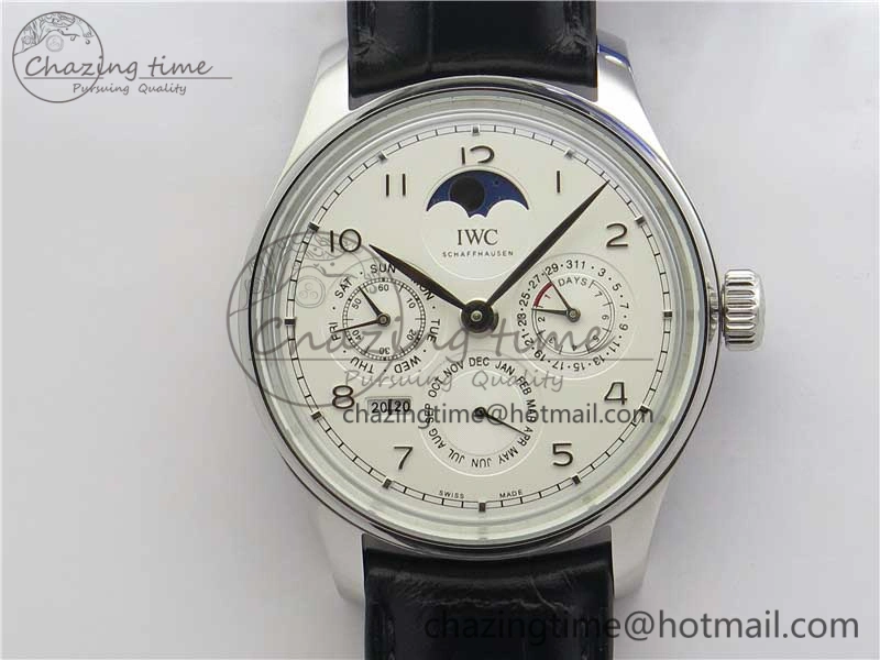 FlexibleFit Portugieser Perpetual Calendar IW503301 V9F 1:1 Best Edition Silver Dial on Black Leather Strap A 7116