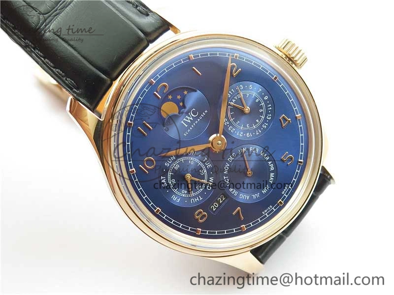 Stretchable Portugieser Perpetual Calendar IW503302 RG V9F 1:1 Best Edition Blue Dial on Black Leather Strap A 7098