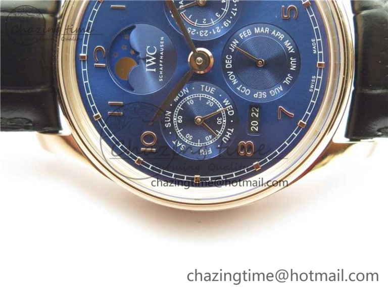 Stretchable Portugieser Perpetual Calendar IW503302 RG V9F 1:1 Best Edition Blue Dial on Black Leather Strap A 7098