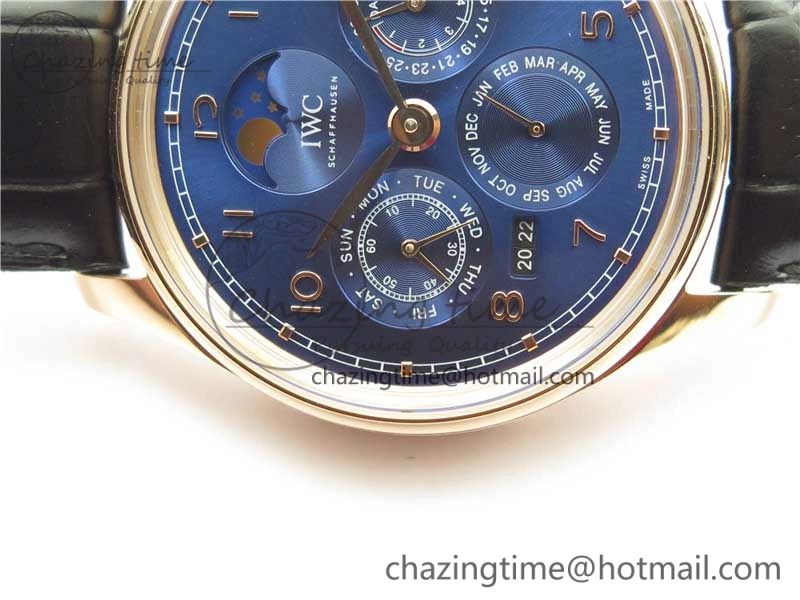 Stretchable Portugieser Perpetual Calendar IW503302 RG V9F 1:1 Best Edition Blue Dial on Black Leather Strap A 7098
