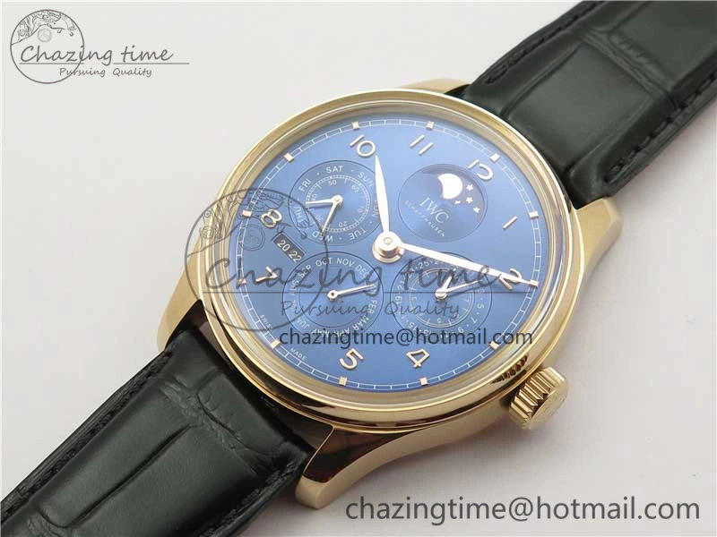 Stretchable Portugieser Perpetual Calendar IW503302 RG V9F 1:1 Best Edition Blue Dial on Black Leather Strap A 7098